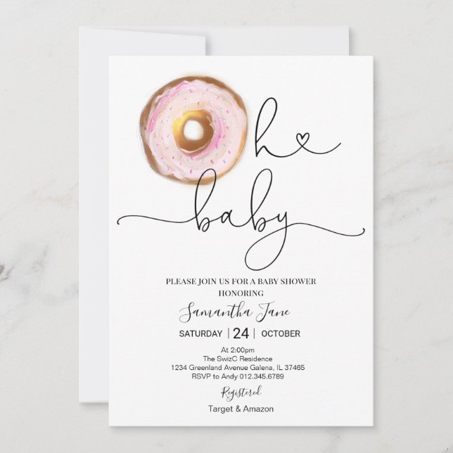 Blush Pink and Gold Donut Oh Baby Baby Shower Invitation (Front)