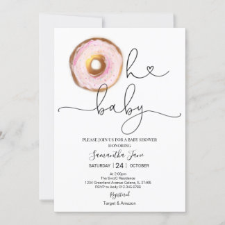 Blush Pink and Gold Donut Oh Baby Baby Shower Invitation