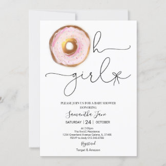 Blush Pink and Gold Donut Oh Girl Baby Shower Invitation