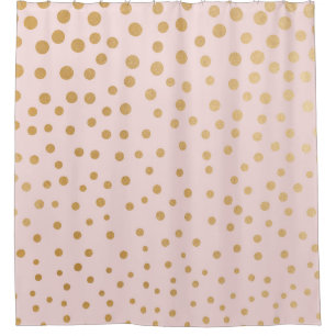 Blush pink and gold dot bathroom shower curtain