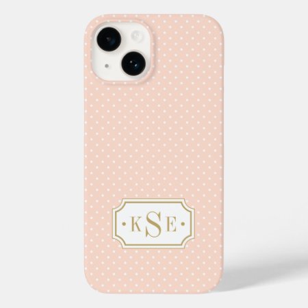Blush Pink And Gold Elegant Dots Monogram Case-mate Iphone 14 Case