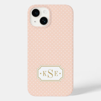 Blush Pink and Gold Elegant Dots Monogram Case-Mate iPhone 14 Case