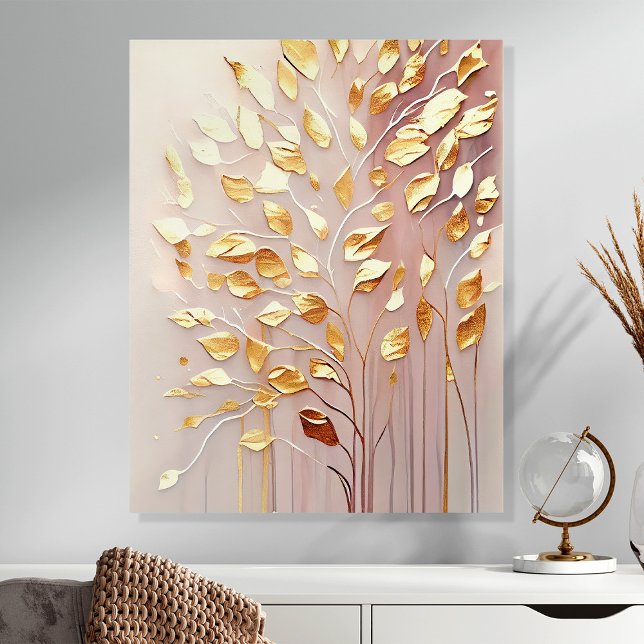 Blush Pink and Gold Elegant Leaf Wall Art Acrylic Photo Tile (Creator Uploaded)