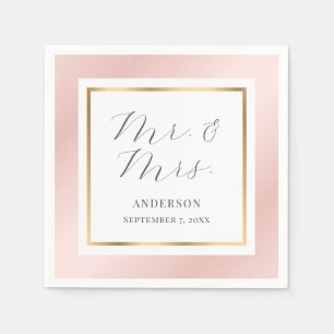 Blush Pink and Gold Elegant Modern Script Wedding Napkins