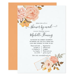 Blush Pink and Gold Floral Baby Shower by Mail Invitation