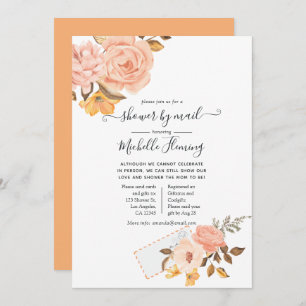 Blush Pink and Gold Floral Baby Shower by Mail Invitation