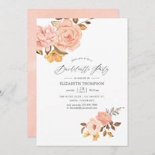 Blush Pink and Gold Floral Bachelorette Party Invitation