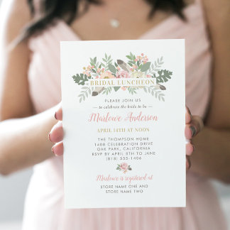 Blush Pink and Gold Floral Boho Bridal Luncheon Invitation