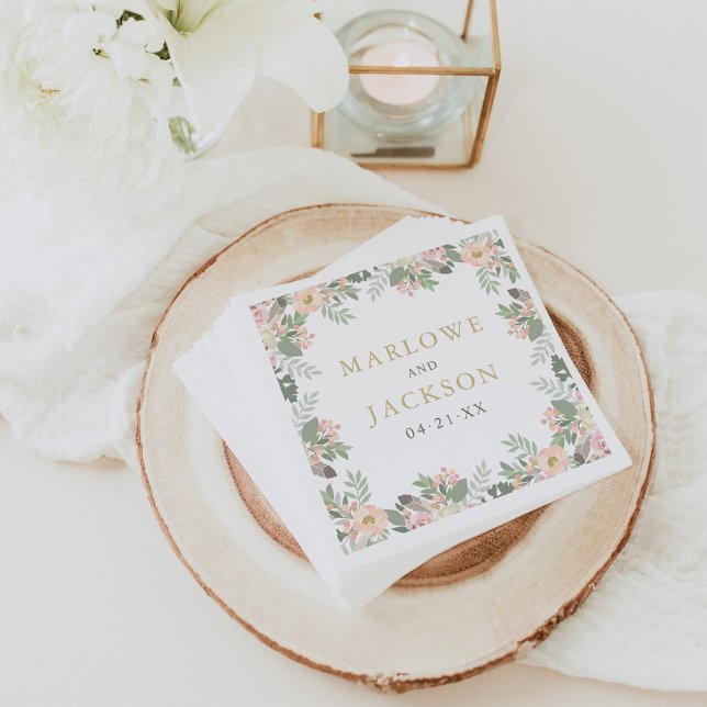Blush Pink and Gold Floral Boho Wedding Monogram Napkins (Creator Uploaded)