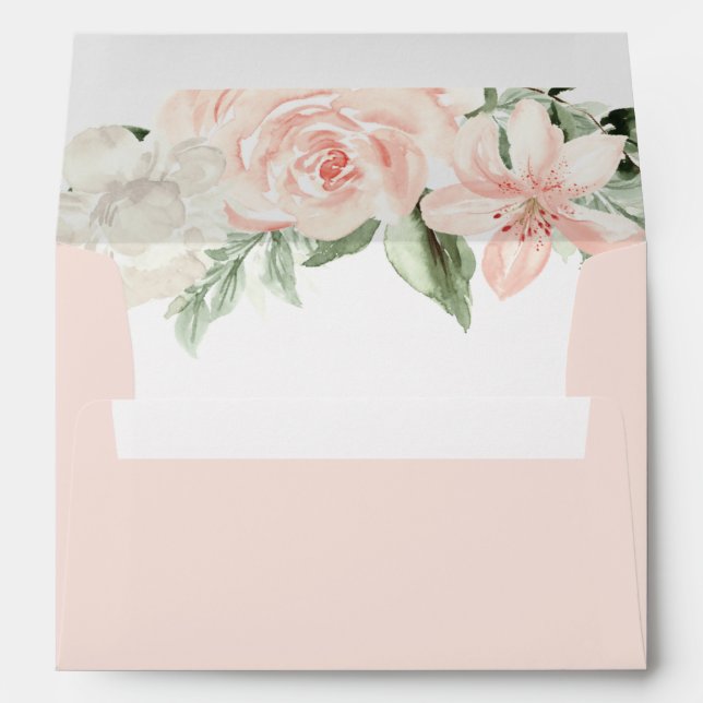 Blush Pink and Gold Floral Botanical Wedding Envelope (Back (Bottom))