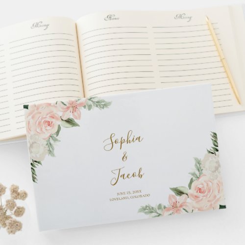 Blush Pink and Gold Floral Botanical Wedding Guest Book