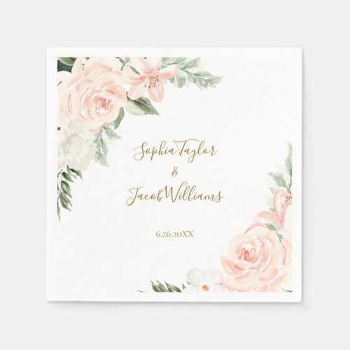 Blush Pink and Gold Floral Botanical Wedding Napkins