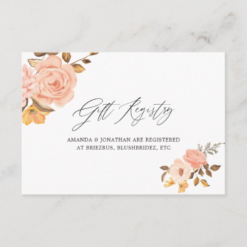 Blush Pink and Gold Floral Bridal Gift Registry Enclosure Card