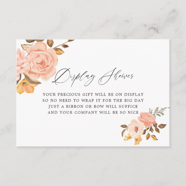Blush Pink and Gold Floral Bridal Shower Display Enclosure Card (Front)