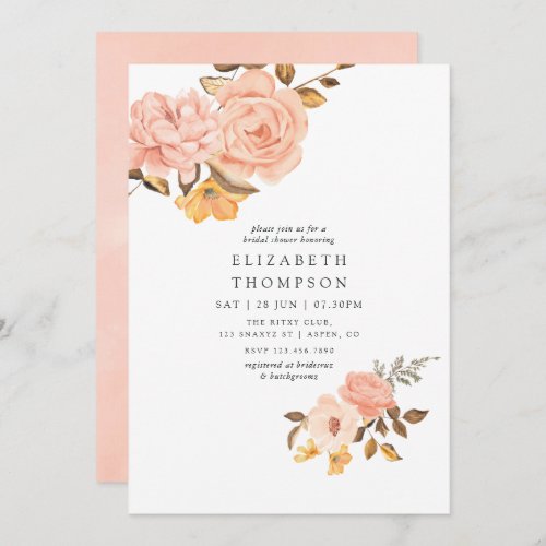 Blush Pink and Gold Floral Bridal Shower Invitation