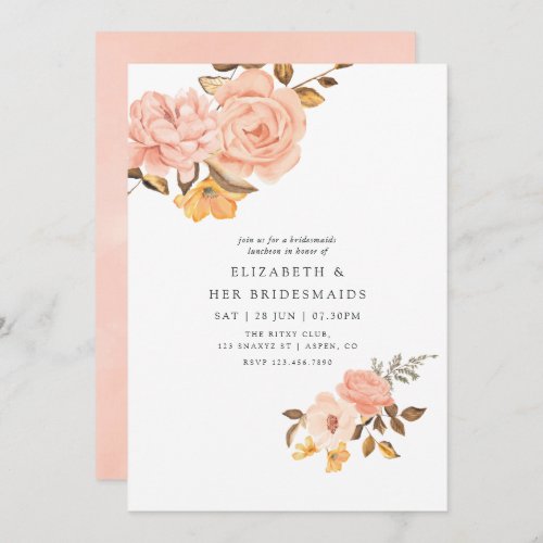 Blush Pink and Gold Floral Bridesmaids Luncheon Invitation