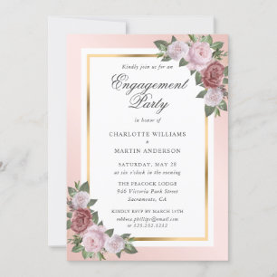 Blush Pink and Gold Floral Engagement Party Invitation