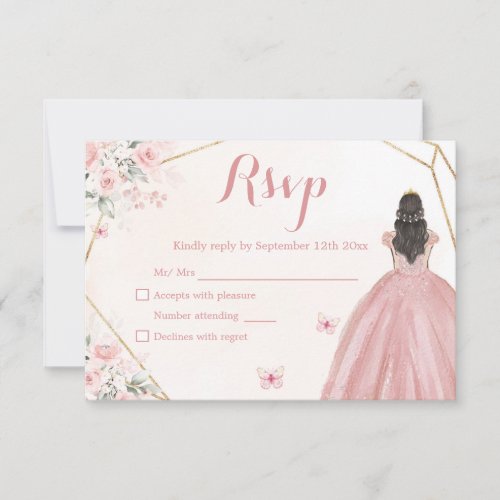 Blush pink and Gold Floral Girl Sweet Sixteen RSVP Card