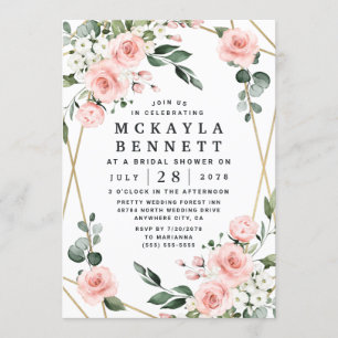 Blush Pink and Gold Floral Greenery Bridal Shower Invitation