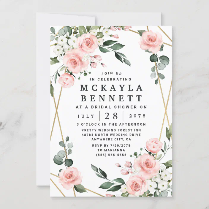 geometric floral digital download only Bridal shower invitations