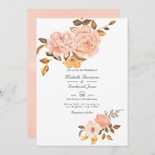 Blush Pink and Gold Floral QR Code RSVP Wedding Invitation