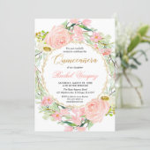 Blush pink and gold floral Quinceanera Invitation (Standing Front)