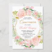 Blush pink and gold floral Quinceanera Invitation (Front)