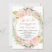 Blush pink and gold floral Sip and See Invitation (Front)
