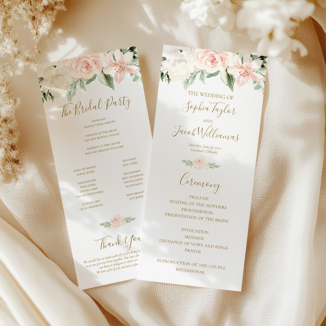 Blush Pink and Gold Floral Wedding Ceremony Program (Creator Uploaded)