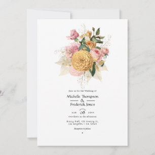 Blush Pink and Gold Floral Wedding Invitation