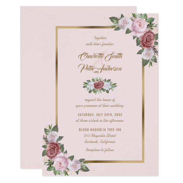 Blush Pink and Gold Floral Wedding Invitations