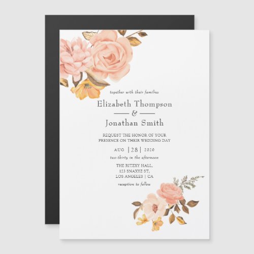 Blush Pink and Gold Floral Wedding Magnetic Invitation