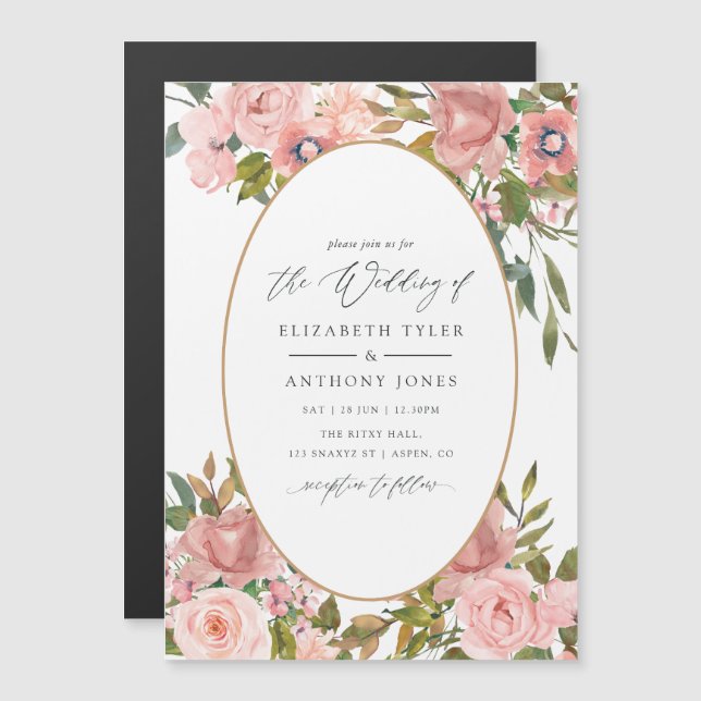 Blush Pink and Gold Floral Wedding Magnetic Invitation (Front/Back)