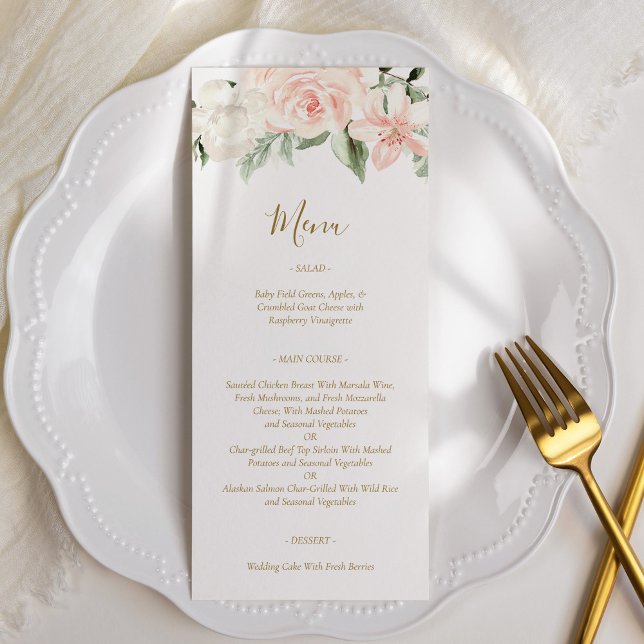 Blush Pink and Gold Floral Wedding Menu (Creator Uploaded)