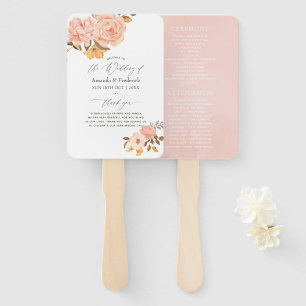 Blush Pink and Gold Floral Wedding Program Hand Fan