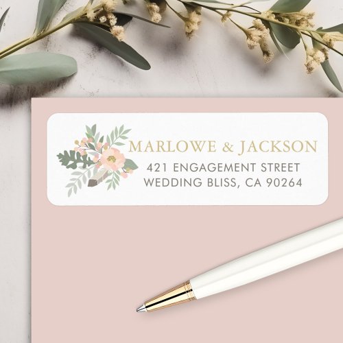 Blush Pink and Gold Floral Wedding Return Address Label