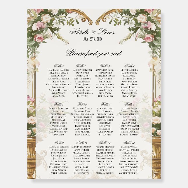 Blush Pink and Gold Floral Wedding Seating Chart  Foam Board (Front)