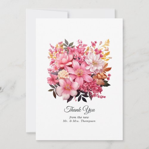 Blush Pink and Gold Floral Wedding Thank You Card
