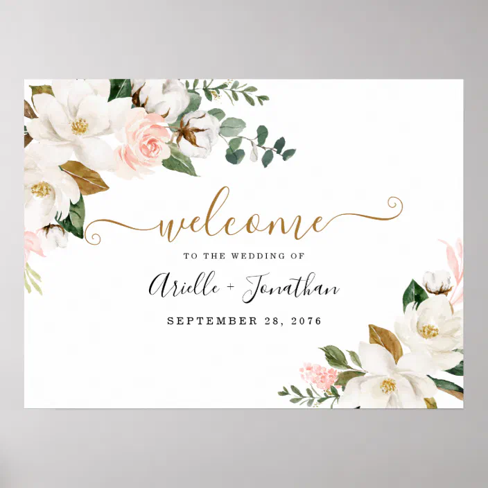 Printable Welcome Poster Welcome Board Downloadable Custom Rose Gold Blush Watercolour Welcome Sign Welcome to our Wedding Sign Peach