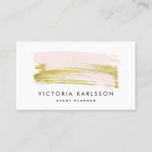 Blush Pink and Gold Foil Brush Stroke Business Card