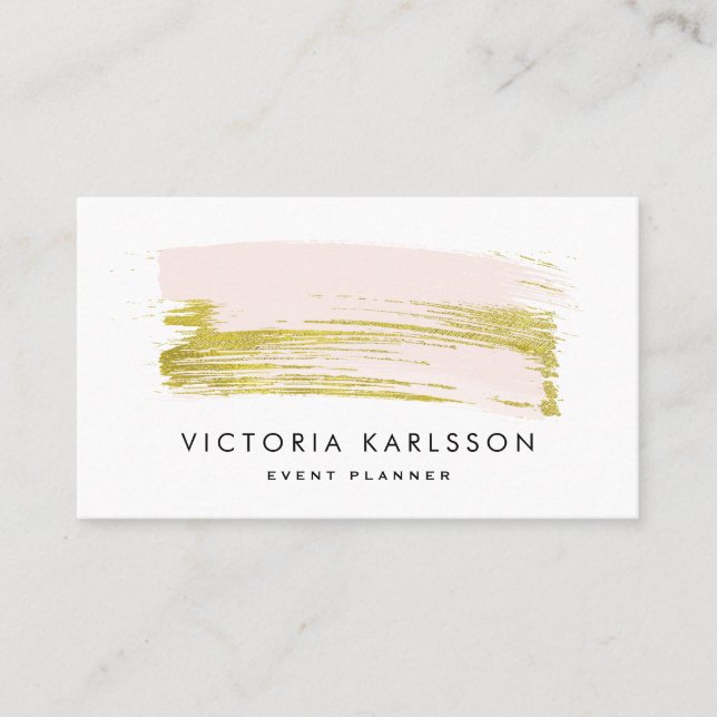 Blush Pink and Gold Foil Brush Stroke Business Card (Front)