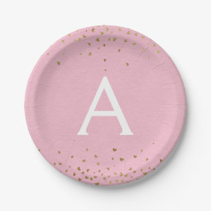 Blush Pink and Gold Foil Confetti Monogram Paper Plates