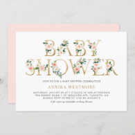 Blush Pink and Gold Foil Floral Girl Baby Shower Invitation