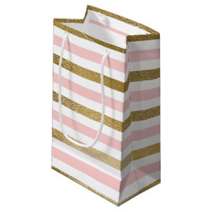 Blush Pink and Gold Foil Stripe Birthday Party Small Gift Bag