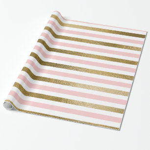 Blush Pink and Gold Foil Stripe Birthday Party Wrapping Paper
