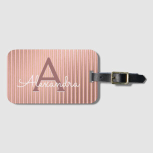 Blush Pink and Gold Foil Stripes Monogram Travel Luggage Tag