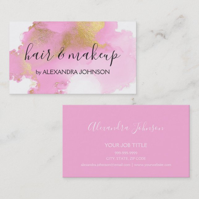 Blush Pink and Gold Foil Wash Girly Business Card (Front/Back)