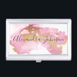 Blush Pink and Gold Foil Wash Girly Business Card Case<br><div class="desc">Blush Pink and Gold Foil Watercolor Wash Hair Stylist Salon Business Card Case with black hand lettered typography for the monogram. The Blush Pink and Gold Foil Watercolor Wash Business Card Cases are perfect for a modern and elegant Hair Stylist, Hair Salon or for Hair Color (Colour). The profession can...</div>
