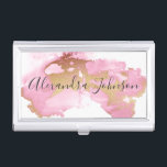 Blush Pink and Gold Foil Wash Girly Business Card Case<br><div class="desc">Blush Pink and Gold Foil Watercolor Wash Hair Stylist Salon Business Card Case with black hand lettered typography for the monogram. The Blush Pink and Gold Foil Watercolor Wash Business Card Cases are perfect for a modern and elegant Hair Stylist, Hair Salon or for Hair Color (Colour). The profession can...</div>