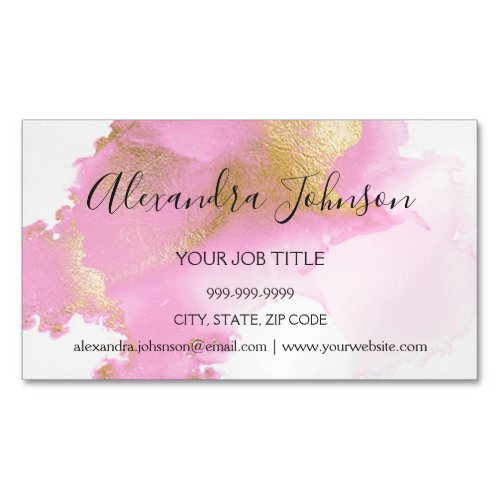 Blush Pink and Gold Foil Wash Girly Business Card Magnet